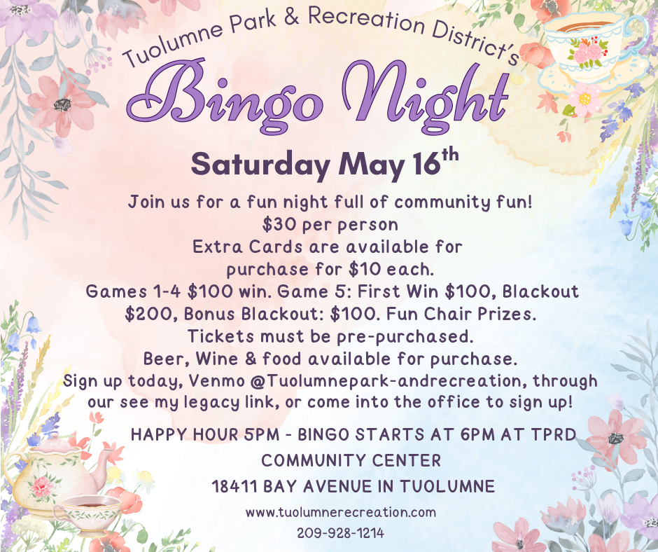 TPRD's Adult Bingo Night May 16th 2026