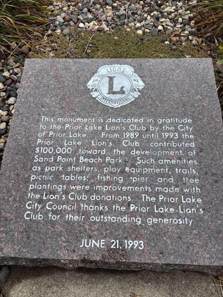 Prior Lake Lions Club Monument @ Sand Point Beach Park