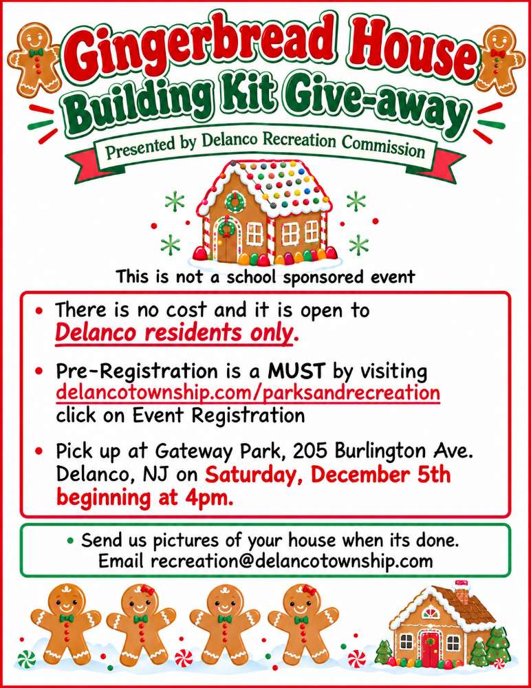 Gingerbread House kit registration - Delanco Residents ONLY
